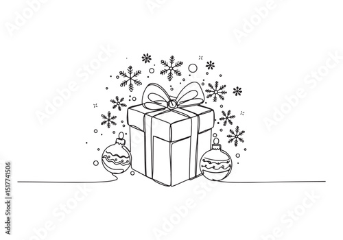 Elegant Christmas Gift and Decorations in Continuous Line Drawin