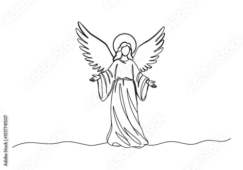 Elegant Lehahel Angel Illustration, Continuous Line Art Depictin