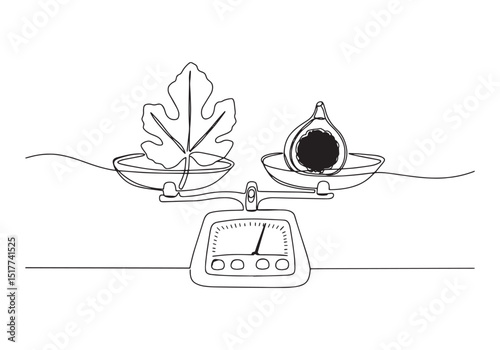 Fig Leaf and Fruit Balance Line Art Black and White Illustration