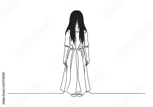 Eerie Minimalist Art, Continuous Line Drawing of a Possessed Gir