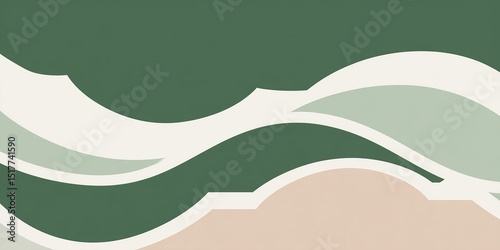 Abstract waves and flowing shapes create a serene and harmonious space with soft colors and gentle curves