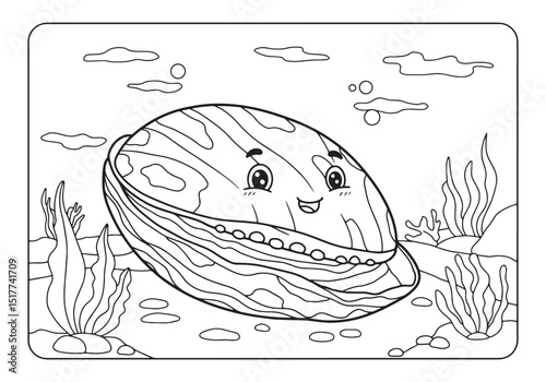 Charming Abalone Cartoon Character in Black and White Coloring P