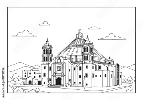 The Basilica of Our Lady of Guadalupe, A Detailed Coloring Page
