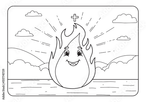 The Holy Spirit as a Joyful Flame, A Coloring Book Illustration