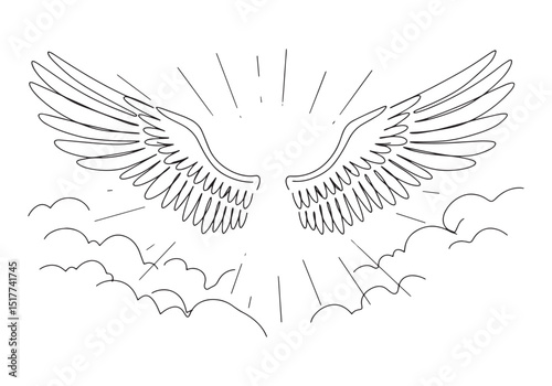 Elegant Seraphim Wings Glowing in Continuous Line Art Illustrati