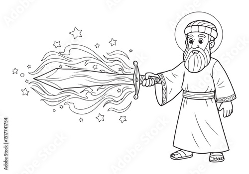 Prophet Nahum stands with his hand on a magical sword coloring p