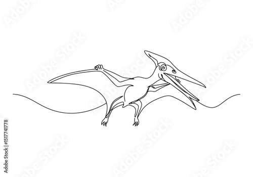 Pterodactyl prehistoric reptile in continuous line art illustrat