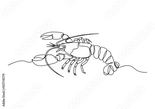 Elegant Lobster, A continuous line drawing capturing the essence