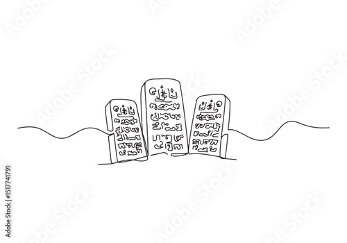 Continuous line drawing of ancient carved stone tablets illustra