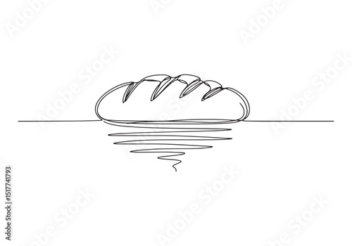 Minimalist bread loaf on sea line art concept, culinary illustra
