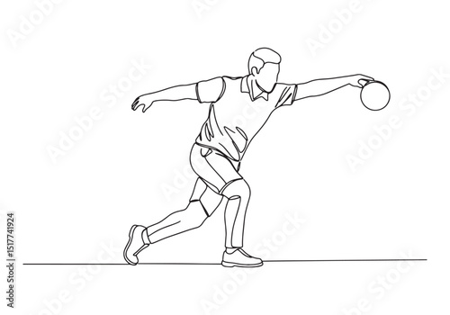 Elegant Single Line Drawing of a Male Bowler in Action Pose