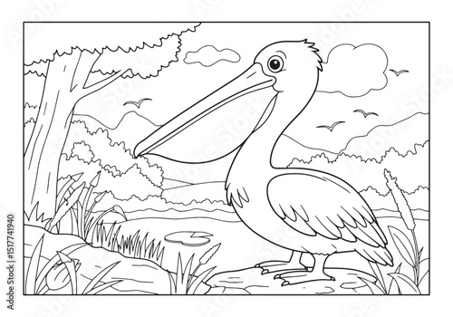 Delightful Pelican in Natural Habitat Coloring Page for Creative