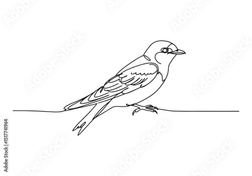 Elegant one-line drawing of a bird perched gracefully in black a