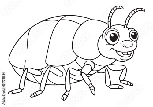 Cartoon Bed Bug Illustration in Black and White Outline for Colo