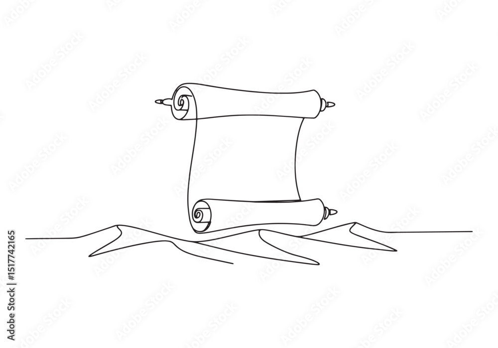 Obraz premium Minimalist continuous line drawing of a scroll over desert dunes