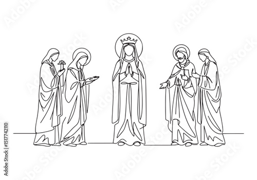 Continuous line art illustration of the Coronation of Virgin Mar