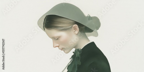 Elegant woman in profile with soft features against a minimalistic abstract background showcasing space