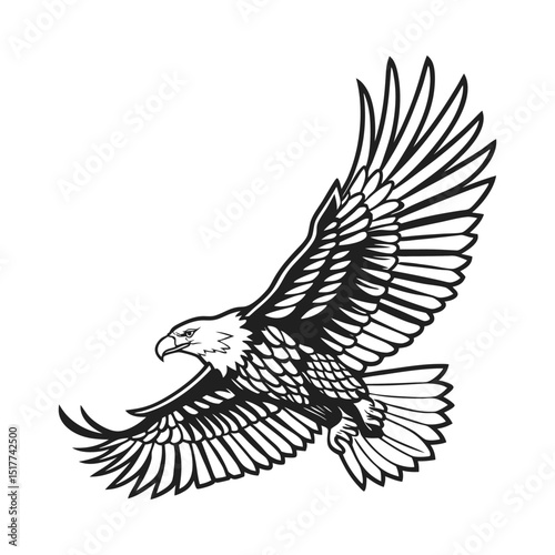 Black and white eagle in flight graphic design
