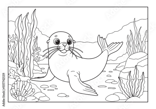 Delightful Sea Lion in Underwater Scene for Coloring and Creativ