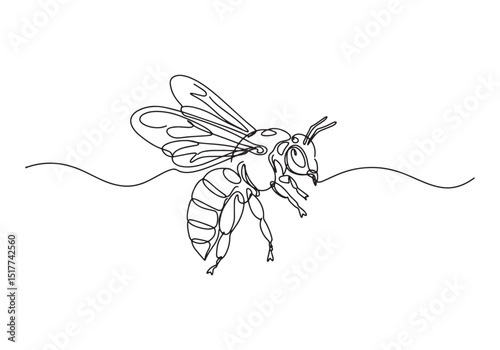 Minimalist one-line drawing of a bee, A symbol of nature's delic