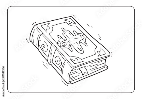 Enigmatic tome intricate line art illustration book coloring pag
