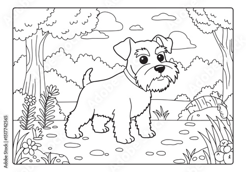 Miniature Schnauzer coloring page for kids and adults, outline d