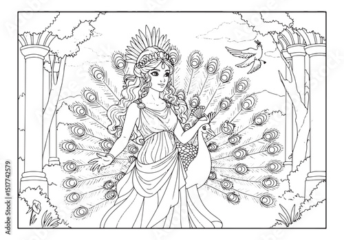 Hera the queen of the gods in greek mythology coloring page vers