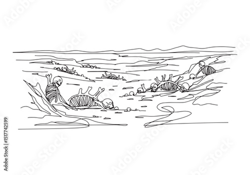 Ezekiel's Vision, A Continuous Line Drawing Depicting Valley of