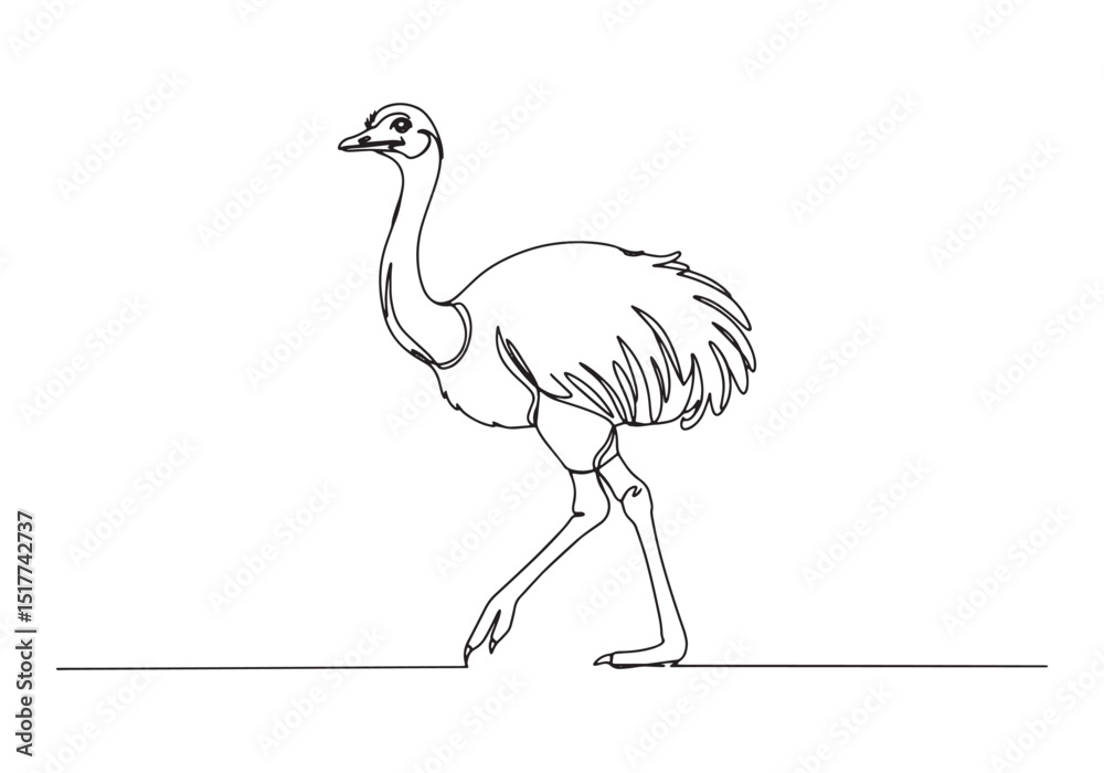 Naklejka premium Elegant Rhea Bird Continuous Line Art Black and White Illustrati