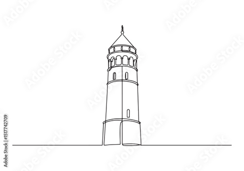 Galata Tower Istanbul Continuous One Line Drawing Black and Whit