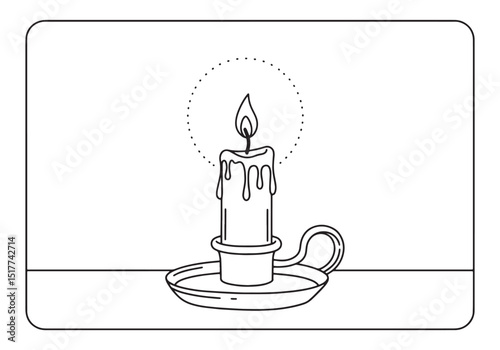 Elegant continuous line drawing of a burning prayer candle in mo