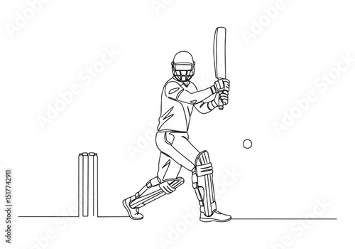 Minimalist Cricket Athlete Continuous Line Drawing Illustration