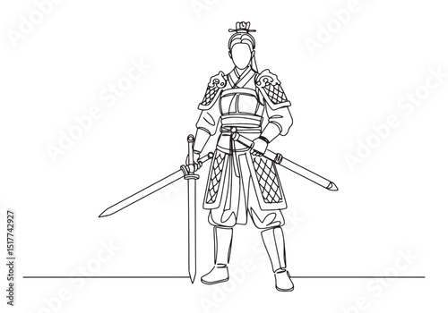 Female Chinese Warrior in Traditional Armor, A Continuous Line D