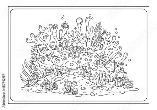 Detailed Alien Coral Reef Coloring Page for Relaxation and Creat