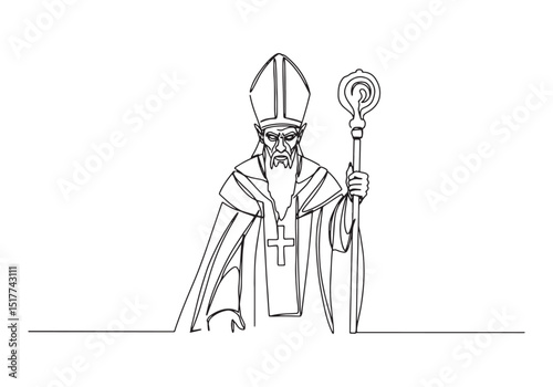 Striking monochrome illustration of a demonic bishop in continuo