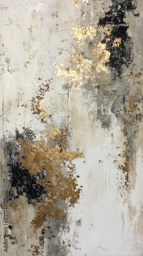 Abstract art depicting a cosmic landscape with gold accents and dark tones blending into a light background