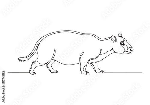 Euparkeria animal in continuous line art illustration - monochro