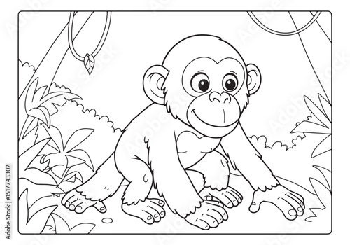 Adorable chimpanzee illustration perfect for children's coloring
