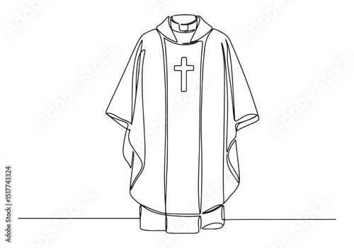 Elegant continuous line drawing of a priest's chasuble vestment