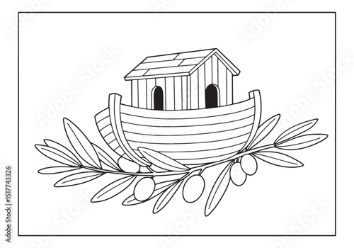 Noah's Ark Coloring Page, An Olive Branch Illustration in Black