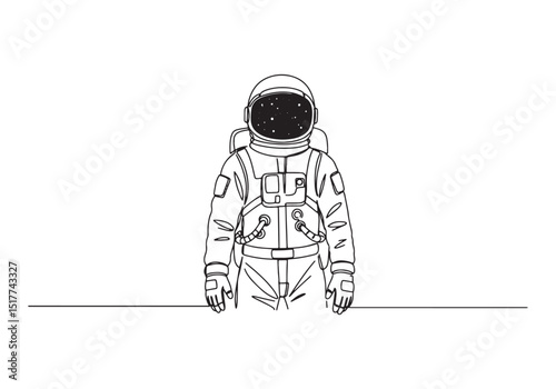 Astronaut in Space Single Continuous Line Drawing Black and Whit
