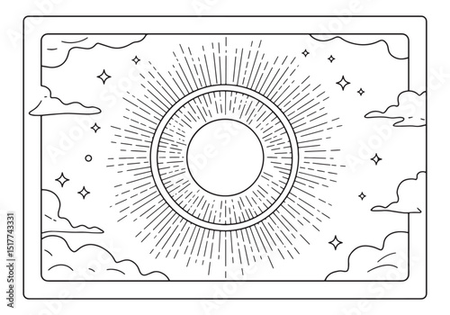 Cosmic Radiance, A Black and White Coloring Book Illustration of