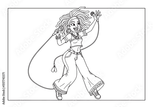 Reggae singer coloring page for kids and adults with stylish dre