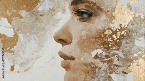 Abstract representation of a human profile set against a cosmic background showcasing textures and layers
