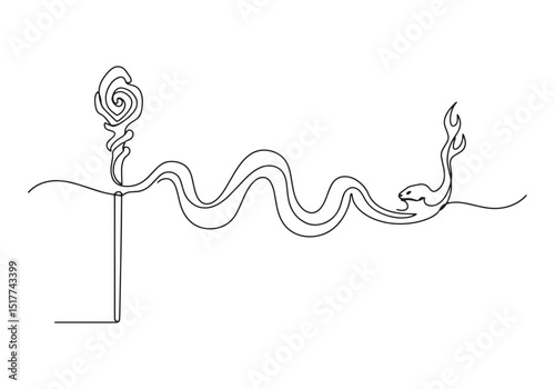 Enigmatic transformation, A staff evolving into a serpentine cre