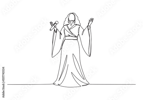 Soulful Rendition, Continuous Line Drawing of Gospel Singer in C