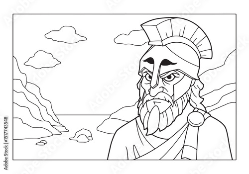 Detailed Coloring Page of Hades, Greek God, in Black and White S