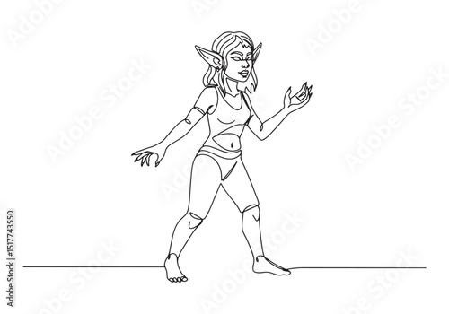 Continuous Line Drawing of a Female Goblin Character Illustratio