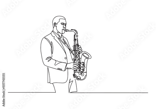 Elegant one-line drawing of a jazz musician playing the saxophon