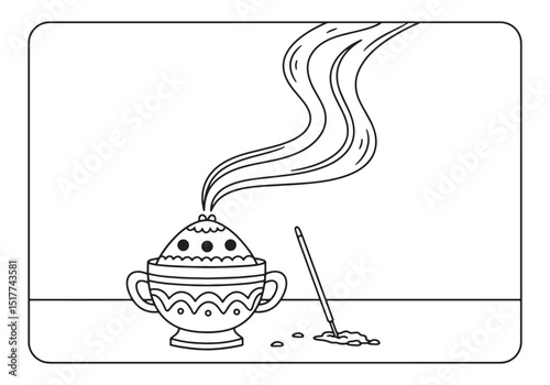 Elegant censer with rising smoke, a peaceful coloring book illus